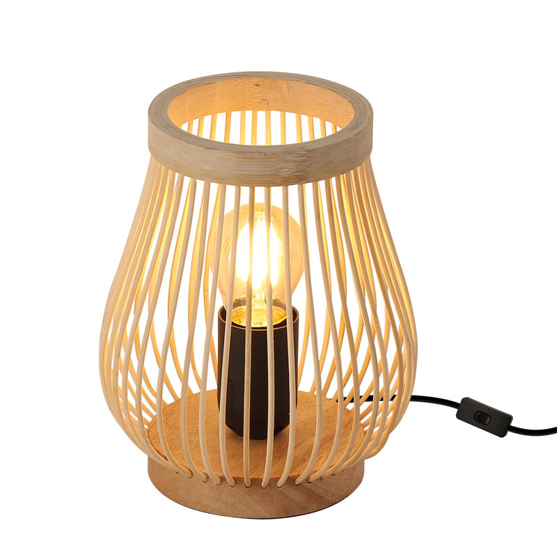 Boho Mini Table Lamp 7" Height, Small Rattan Bedside Accent Lamp, Handwoven Bamboo Night Light for Bedroom, Dorm & Small Space Decor