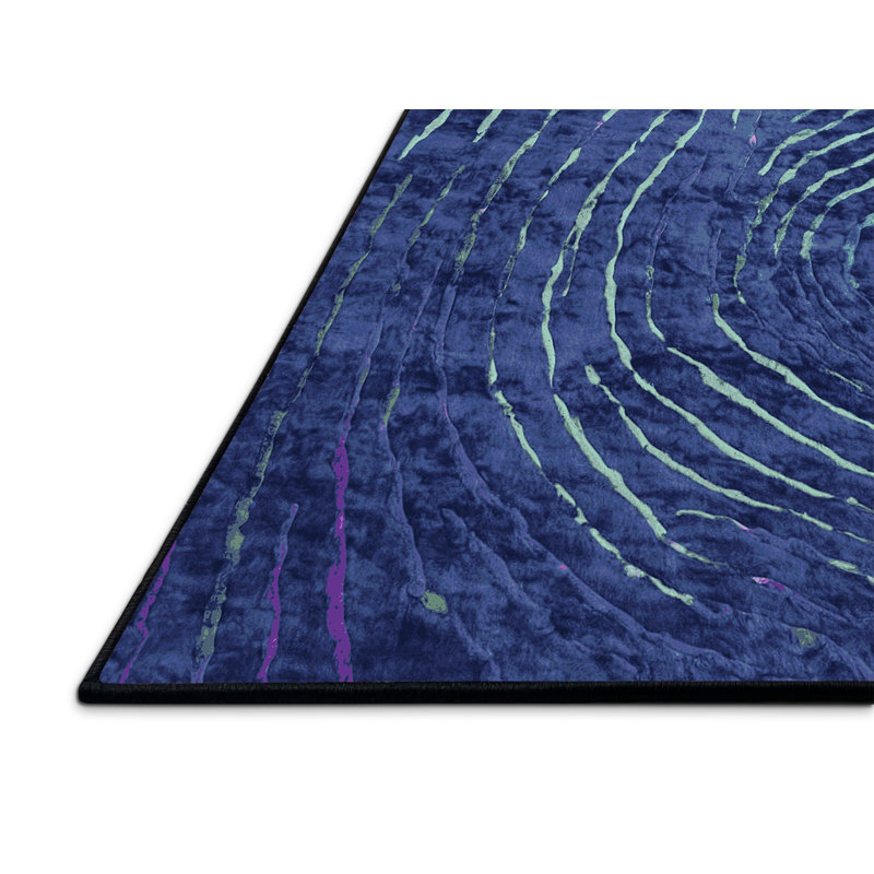 Tapis bleu soyeux et moelleux, Rond 3 pi