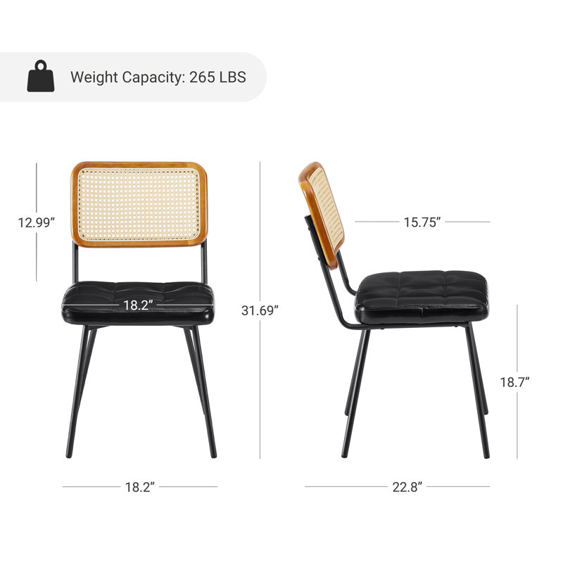 Chaise d'appoint de salle à manger rembourrée Bowens, Noir