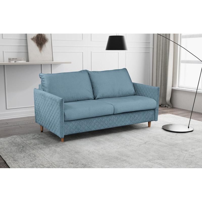Melieck 2 Seater Velvet Sofa Bed with Mattress, Dark Powder Blue