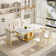 70.08" Rectangular Faux Marble Top Pedestal Dining Set