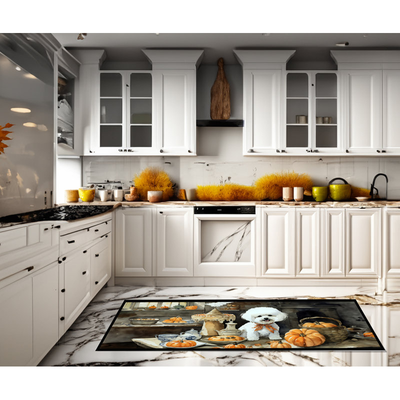Bichon Frise Fall Kitchen Pumpkins Runner Mat 28x58