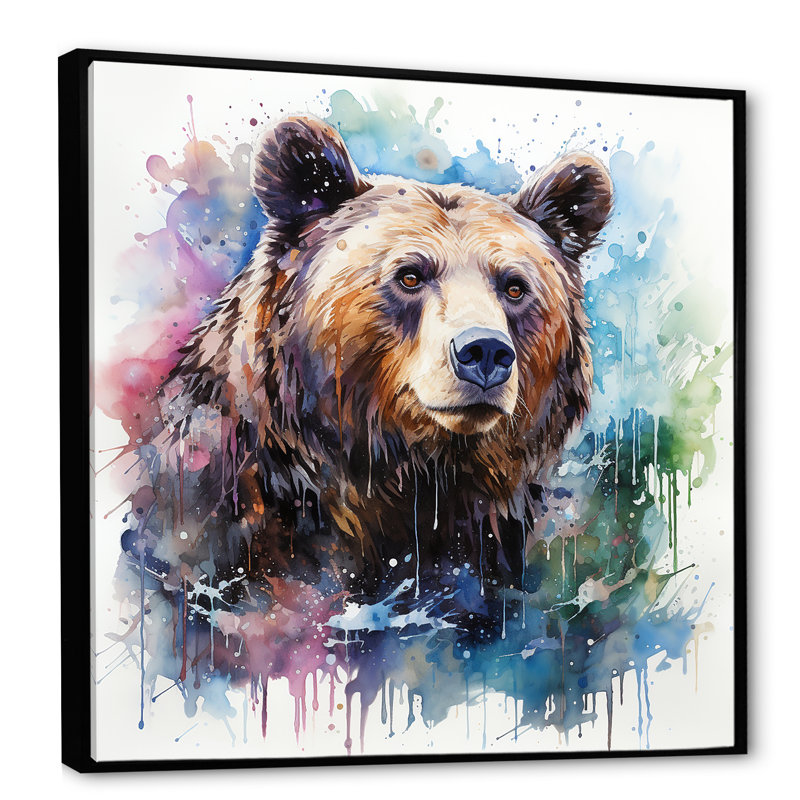 «Brown Bear Forest Wondering - Bear 2», art mural, Cadre flottant noir, H 36 po x l 36 po x P 1,5 po