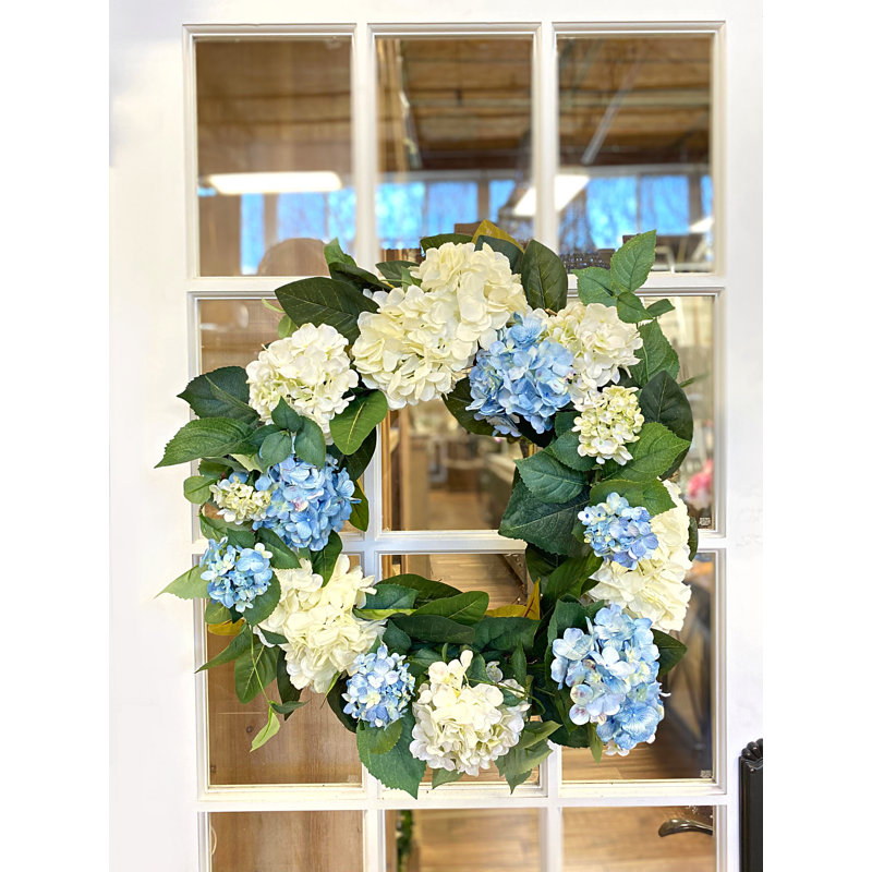27" Assorted Hydrangea Wreath With Magnolia Leaves