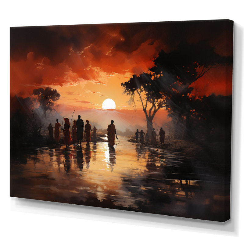 Paysage africain obscur sur toile, H 12 po x l 20 po x P 1 po, Toile tendue