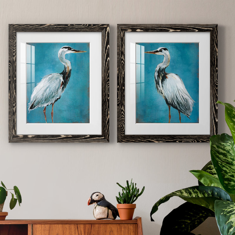 Great Blue Heron I - ensemble de 2 peintures, H 37,5 po x l 55 po, Papier dans un cadre photo, Black