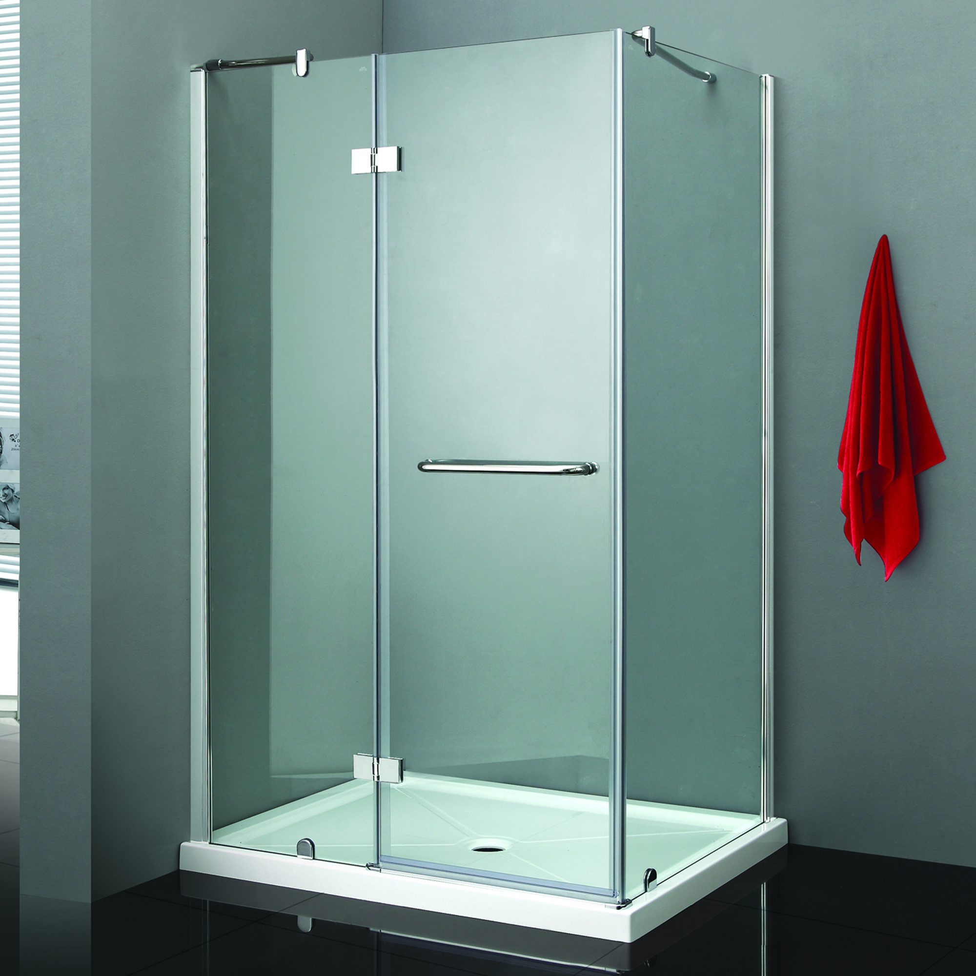Jade Bath 6436-48-10-B Quadro Frameless Rectangle Hinged Shower Enclosure with Base Included Frame Finish: Silver, Size: 76.5 H x 48 W x 36 D