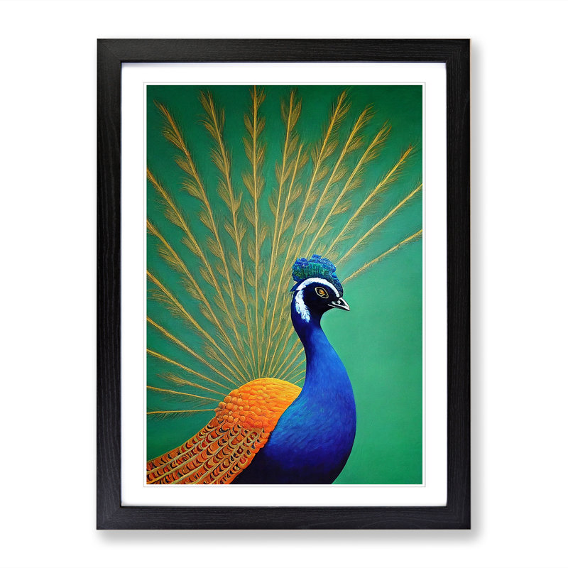 Peacock Vol.1 - Single Picture Frame Painting, Black, 34cm H x 25cm W x 2cm D