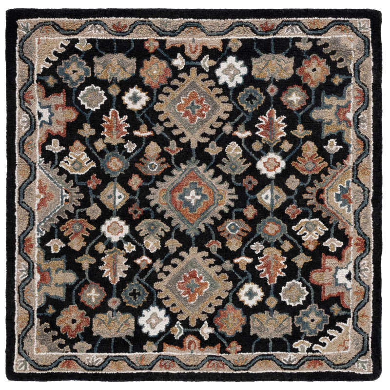 Hand Tufted Wool/Cotton Oriental Rug in Beige/Black, Square 5'
