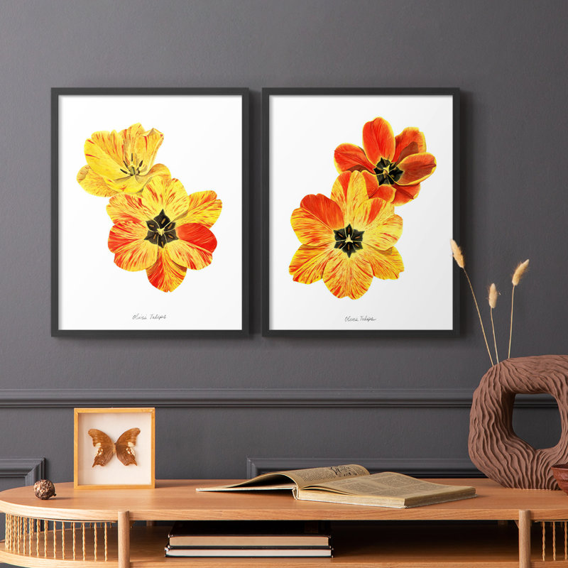 «Olive's Tulips I», reproduction encadrée de qualité supérieure - prête à être accrochée - aucun clou requis - aucun clou requis