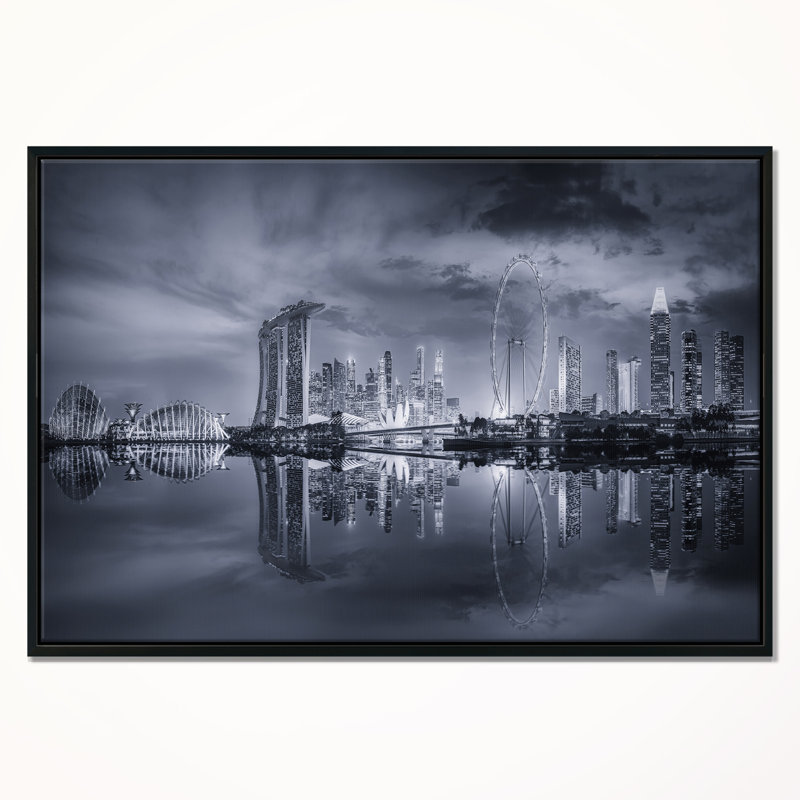 «Black and White singapour Skyline», reproduction de photo sur toile tendue encadrée, H 12 po x l 20 po x P 1 po