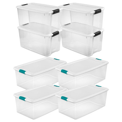 Sterilite 106 Quart Latching Storage Tote, 4 Pack and 70 Quart Storage Tote, 4 Pack