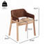 Chaise de salle à manger rembourrée avec accoudoirs, tissu brun et structure en bois d'hévéa naturel, ensemble de 2