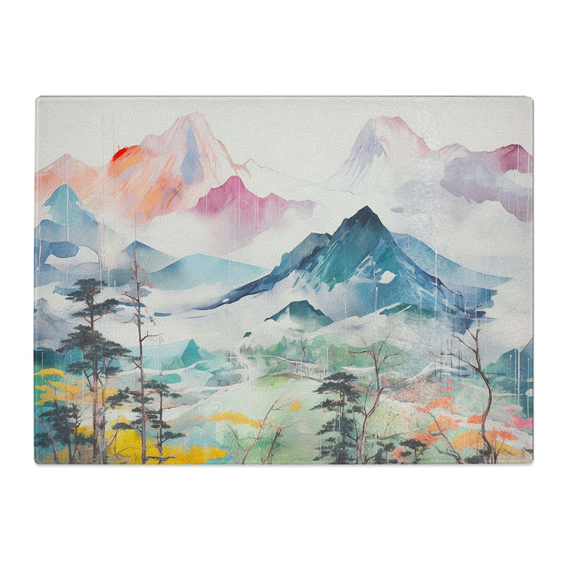 Japanese Mountains Gestural No.2  Glass Chopping Board