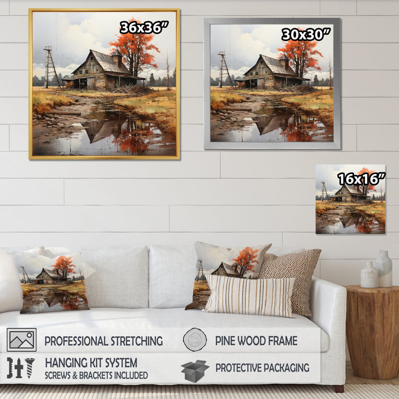 Art mural sur toile Barns, Cadre flottant noir, H 16 po x l 16 po x P 1 po