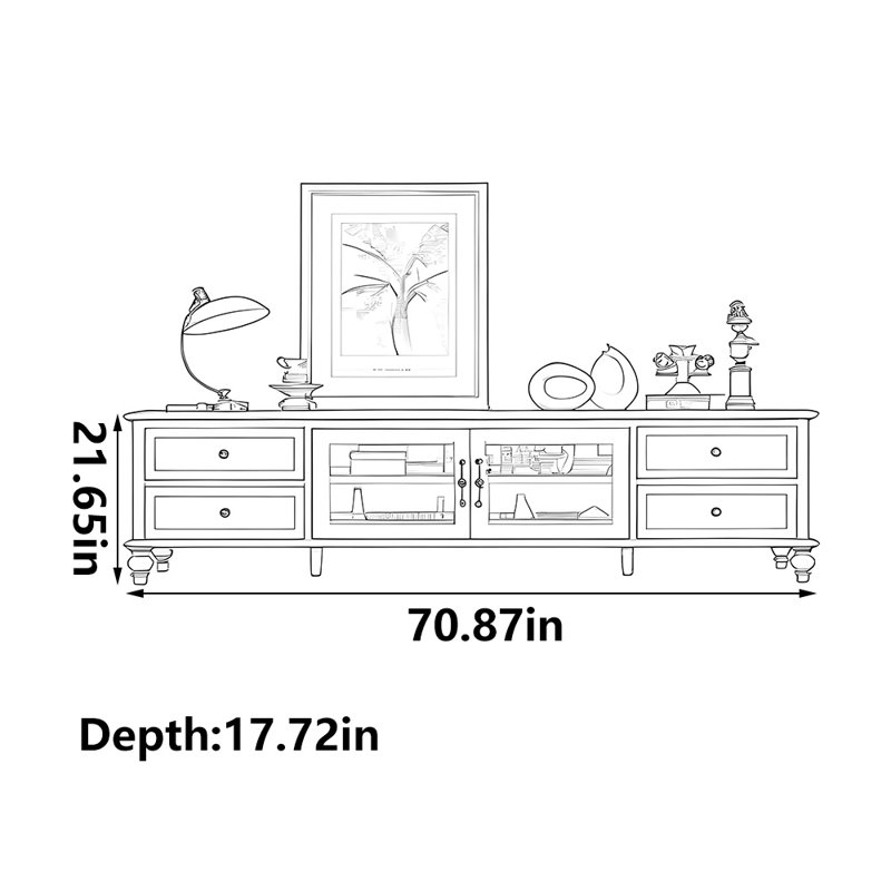 American style solid wood furniture TV cabinet, 70.87"