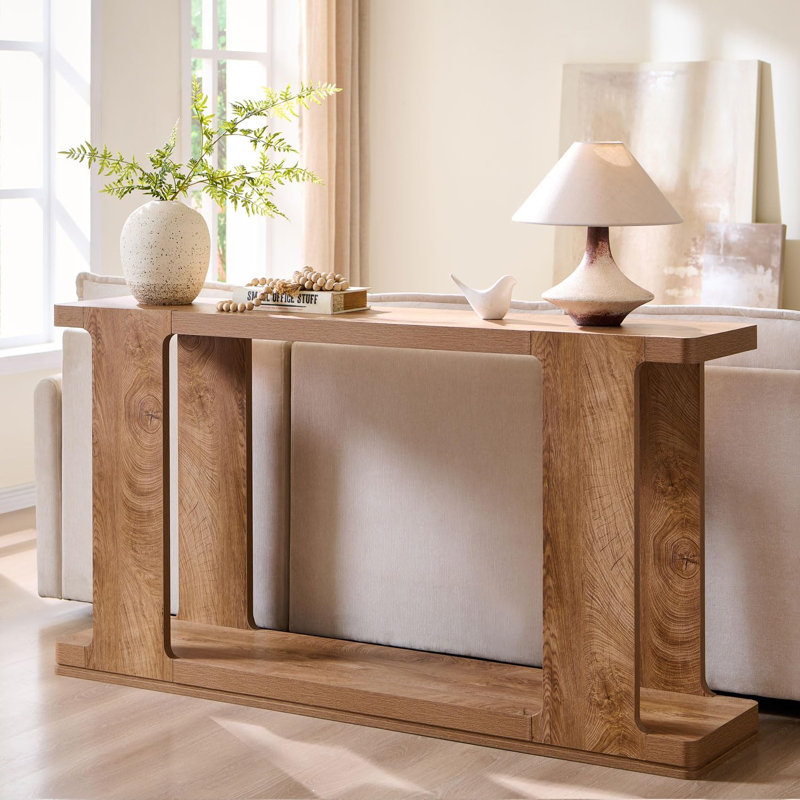 63" Modern Entryway Console Table With Curved Edge & Distinctive Style, Light Tree Knot
