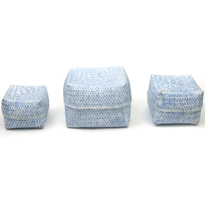 Hand Woven Metal Storage Bin Set
