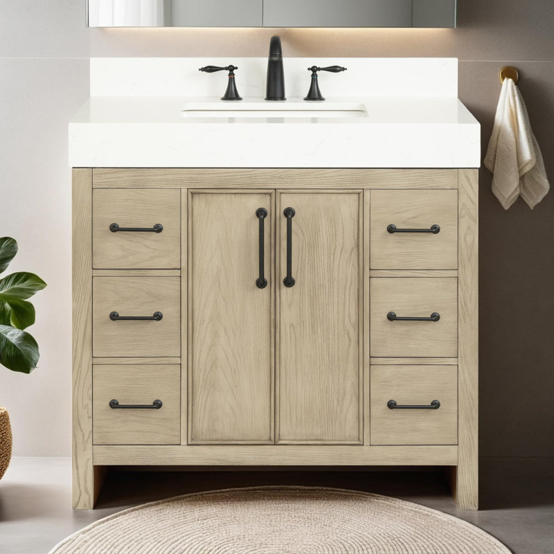 Lavanti Valvet 36 Inch Bathroom Vanity with Sink – 100% Premium Solid Wood, Stylish Firwood Grey Vanity Bathroom with Storage Cabinet – Modern Bathroom Vanities with Single Vanity Sink & 4" Quartz Countertop