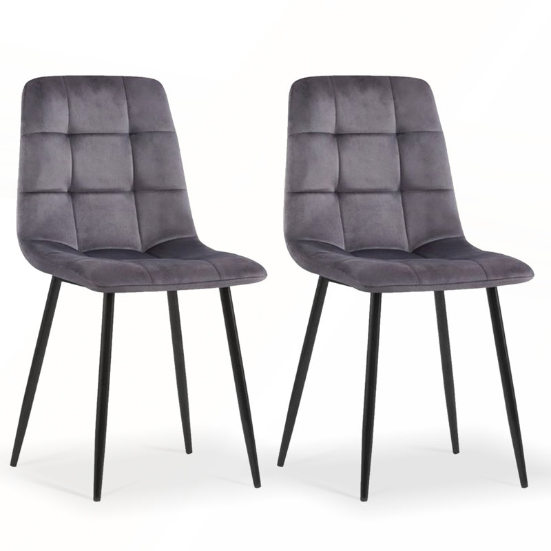 Chaises de salle à manger en velours de style Mid-Century moderne pour la cuisine et le salon, 2, Gris