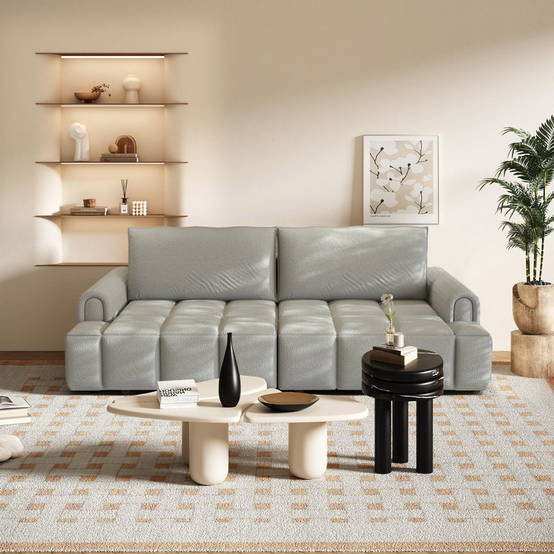 90.2" Full Size Convertible Tufted Sleeper Sofa With Hidden Storage For Living Room, Light Gray