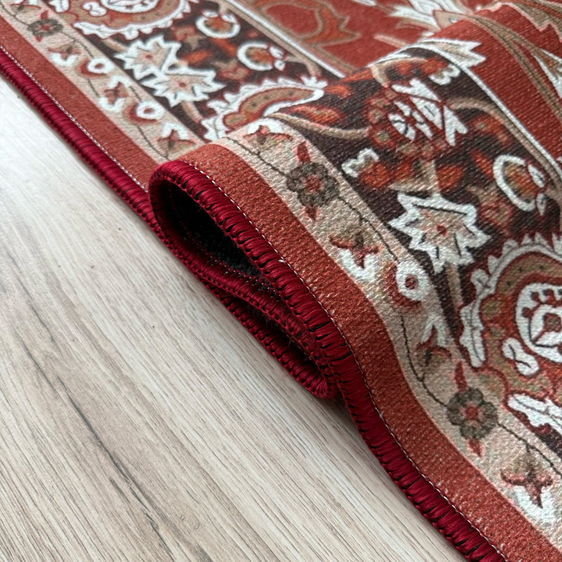Custom Size Anti-Slip Canvas Back Distressed Oriental Mahal Red Low Profile (Thin) Runner Rugs by Feet, Runner 3' x 22'