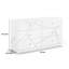 Commode large Oly, 6 tiroirs, conception géométrique, boutons chromés, blanc brillant