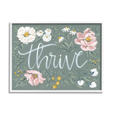 "Thrive", bordure florale encadrée sur bois par Sara Baker, impression