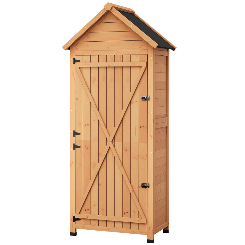 Small Waterproof Wood Storage Shed with Shelves, Lockable Door Outdoor Garden Tool Cabinet for Patio Backyard Balcony, Natural