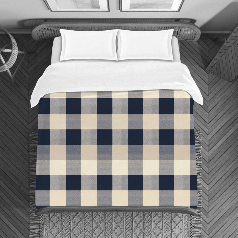 Housse de couette , Housse de couette pour lit simple, Bleu marine / beige