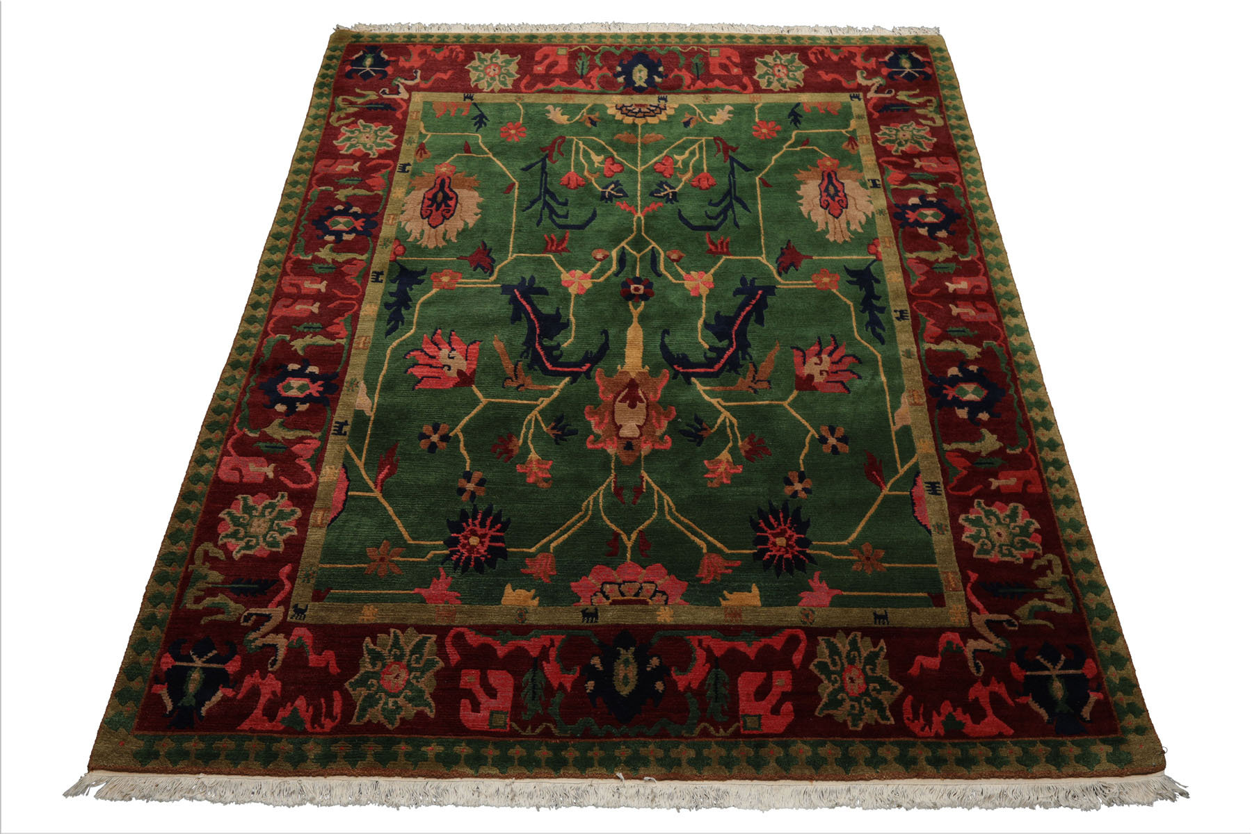 Bungalow Rose 8'x10' Green Hand Knotted Tibetan Wool Swiss Wash Plush ...