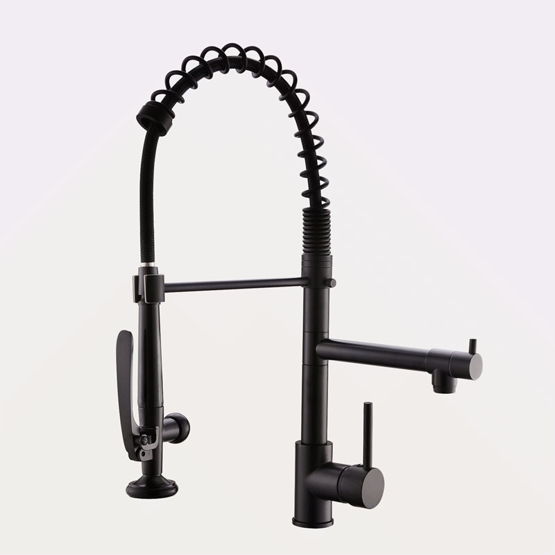 Commercial Kitchen Faucet Pull Down Sprayer Black And Nickel,Single Handle Kitchen Sink Faucet