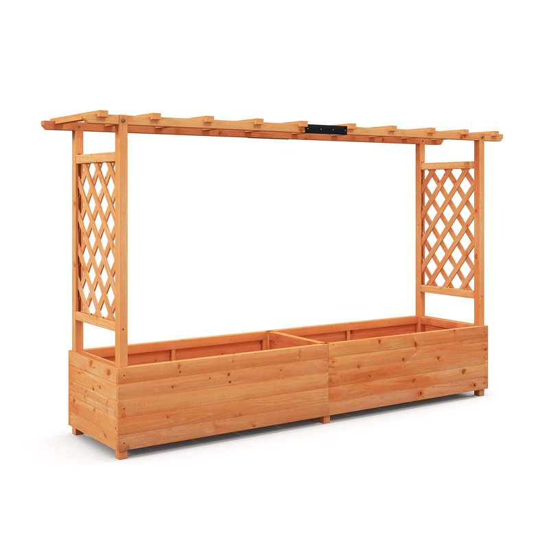 Wood Raised Garden Bed With Side Trellis
