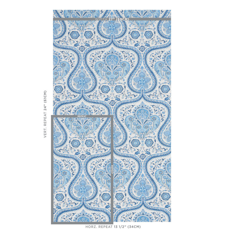 Paisley Court Wallpaper, Blue