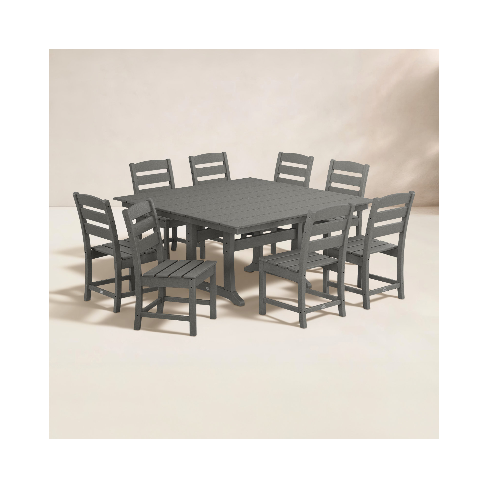Lakeside 9-Piece Farmhouse Trestle Dining Set, Slate Gray