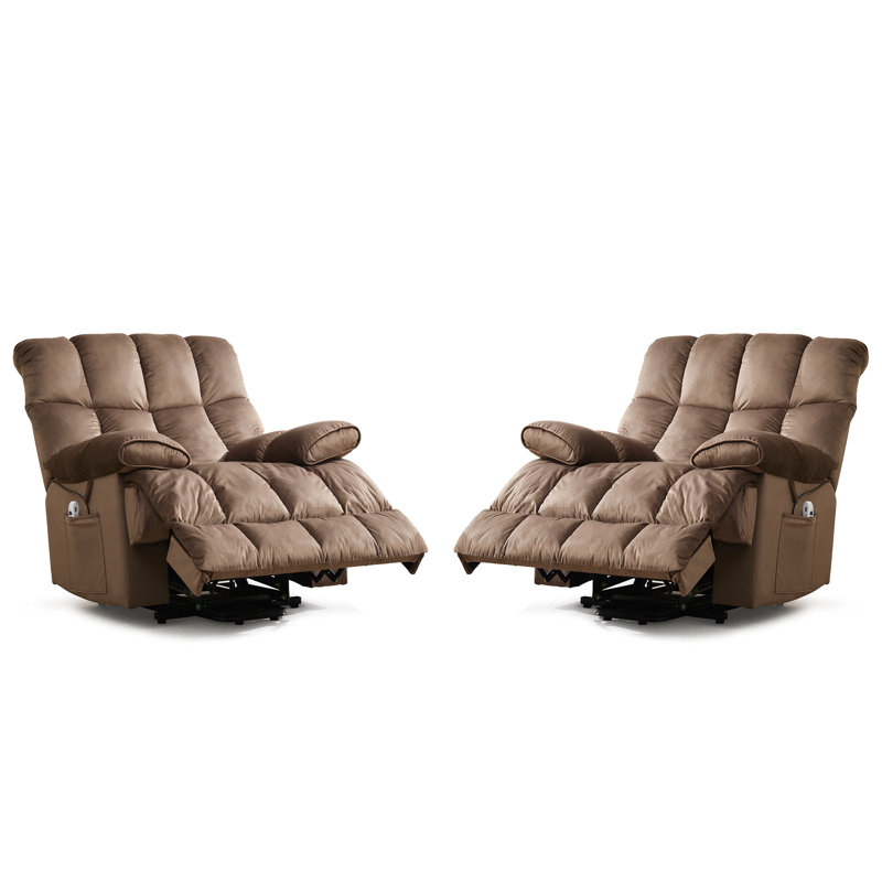 Oversized Power Lift Chair,heated Massage Power Recliner Chair With Usb Port, Electric Recliner With Super Soft Padding(set Of 2)-brown