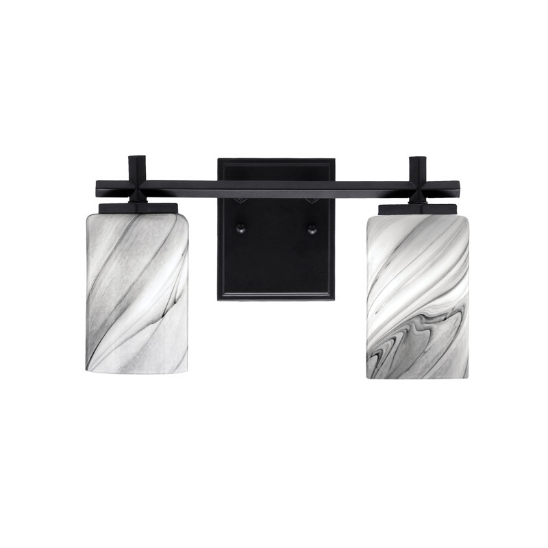 Barre d'éclairage de salle de bain 2 lumières Mariko avec verre tourbillon onyx de 4 po, Noir mat, 2 lumières