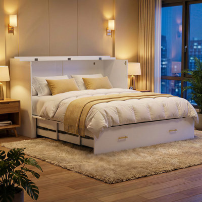 Queen Murphy Bed Cabinet With Usb & Rgb Lights, No Mattress