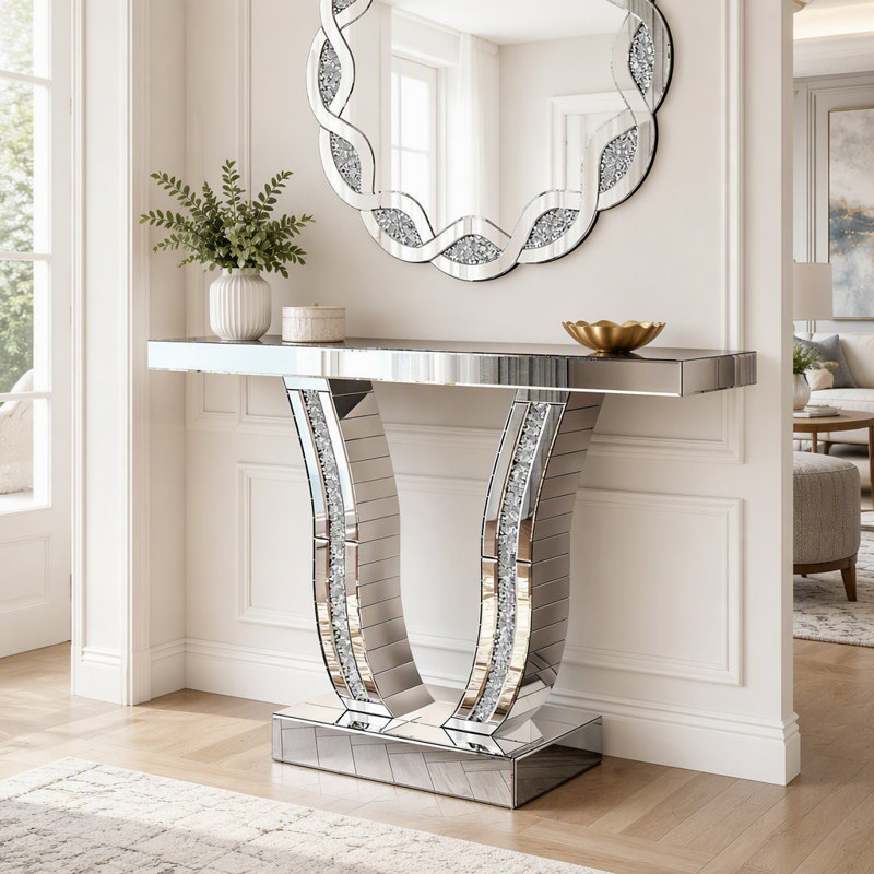 Console en miroir à miroir de 43 po avec pieds courbés et miroir