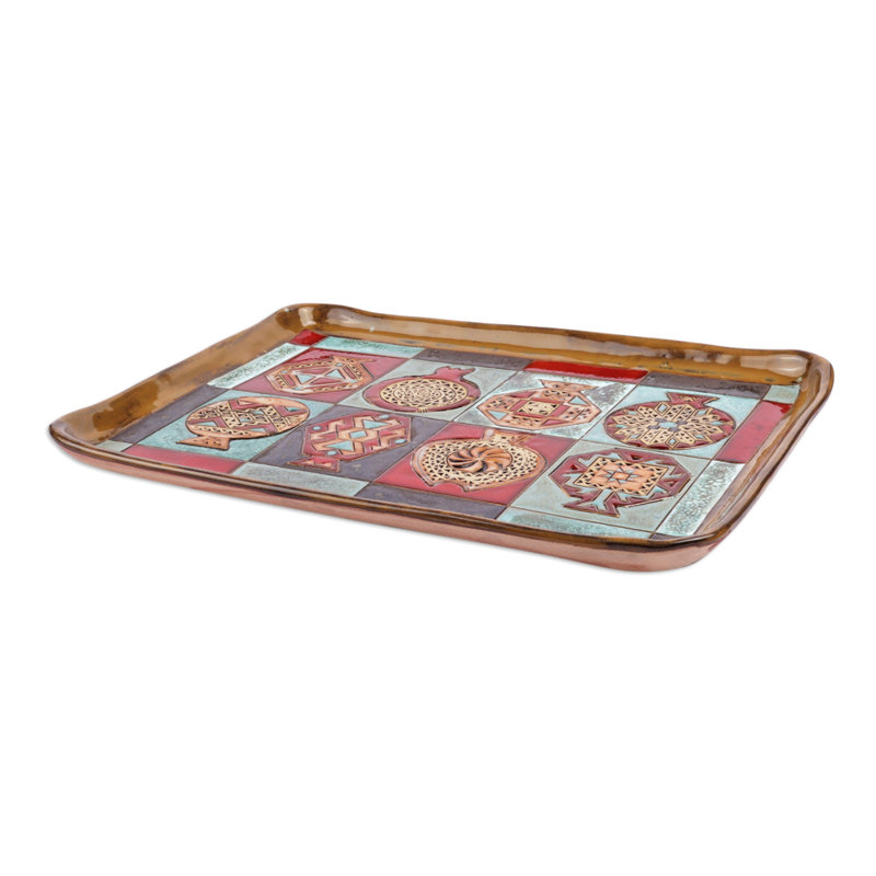 Novica Handmade Geometrical Omens Glazed Ceramic Platter