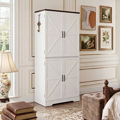 Armoire Wardrobe Closet with Hanging Rod, Door Shelves & Storage Drawer, Wooden Clothes Storage Dresser Cabinet