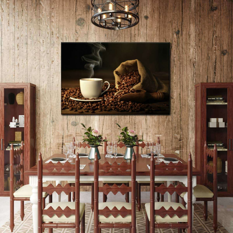 Café et grains de café sur toile, H 8 po x l 12 po x P 1 po