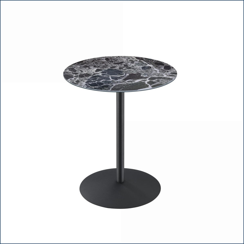 Table basse de 17,5 po peu encombrante avec plateau en marbre noir texturé, base en acier robuste et facile à nettoyer