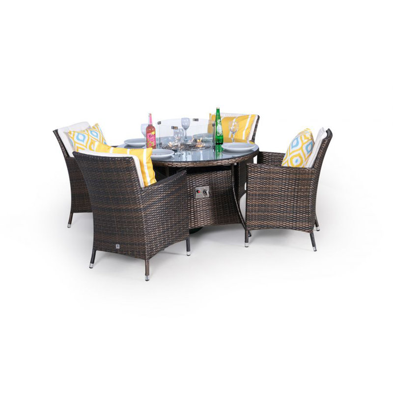 Padilla 4 - Person Wicker Patio Dining Set with Round Table , Cushions Included, Beige, Brown