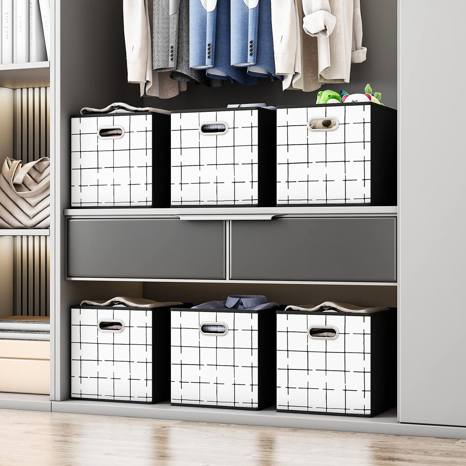 East Urban Home 6 Pack Fabric Storage Cubes With Handle, Foldable 13X13 ...