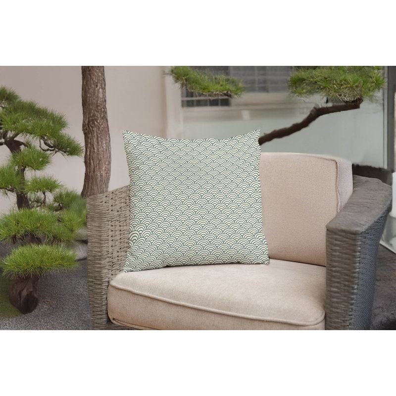 Coussin Classic Seigaiha, Turquoise poussiéreux géométrique, Carré 18 po