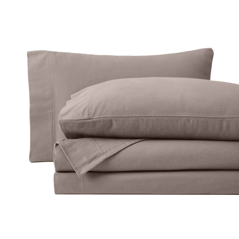 Blue Nile Mills Solid 100% Cotton Flannel Sheet Set - Cozy & Deep Pocket Fit, Queen Sheet Set with 2  Pillowcases, Gray
