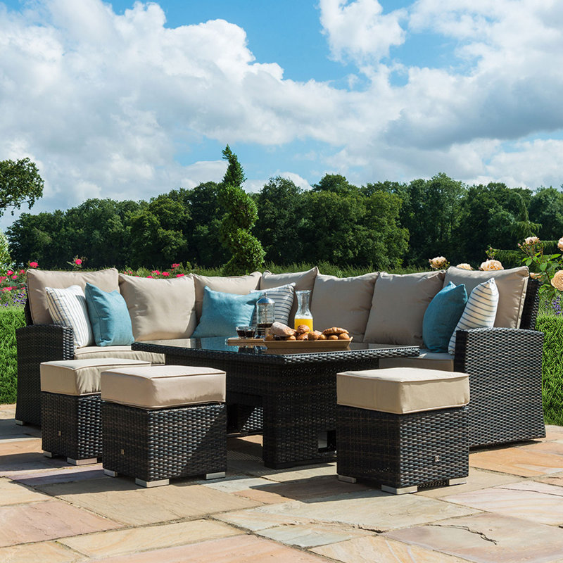 Besender Corner Rattan Sofa Dining Set - with Rising Table - Grey, Mixed Brown/Beige