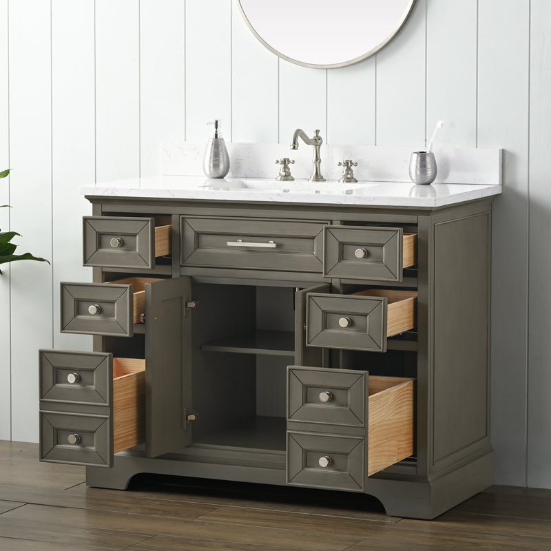 Currahee 42" Single Bathroom Vanity Set, Silver Gray/Brushed Nickel