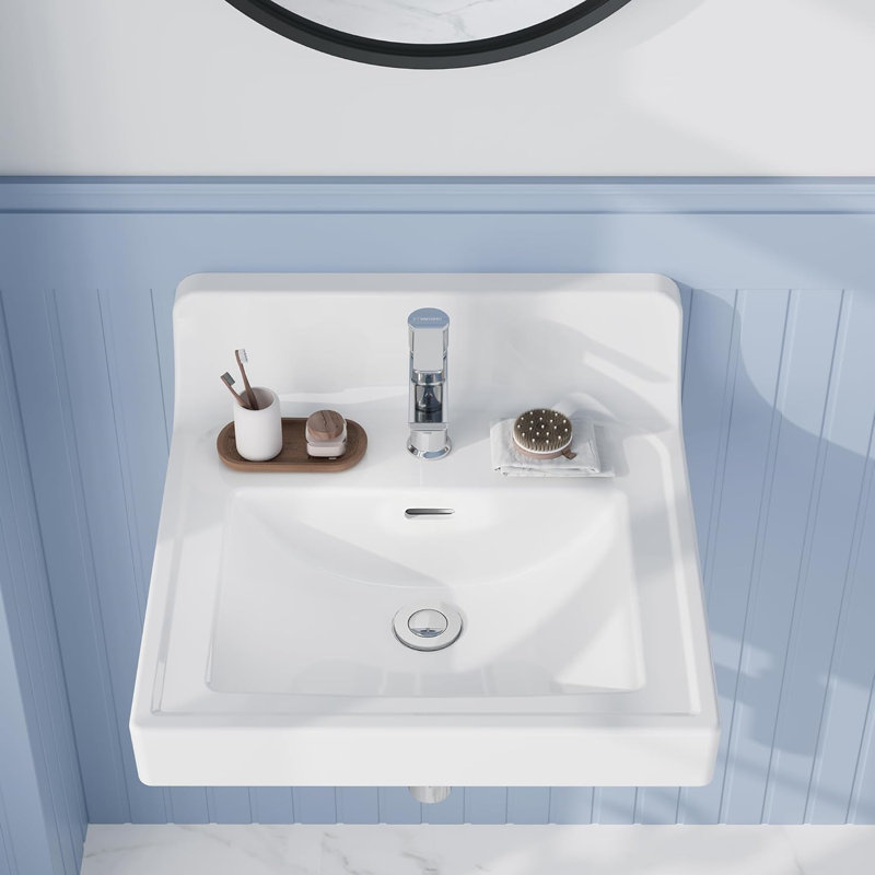 Drop in Bathroom Sink 21x18 Inch, White Rectangle Ceramic Vanity Top Sink with Overflow,Single Hole, Contemporary Drop in Lavatory, cUPC Certified, Ideal for Small Spaces
